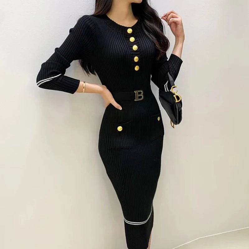 Belted Knit Pencil Dress