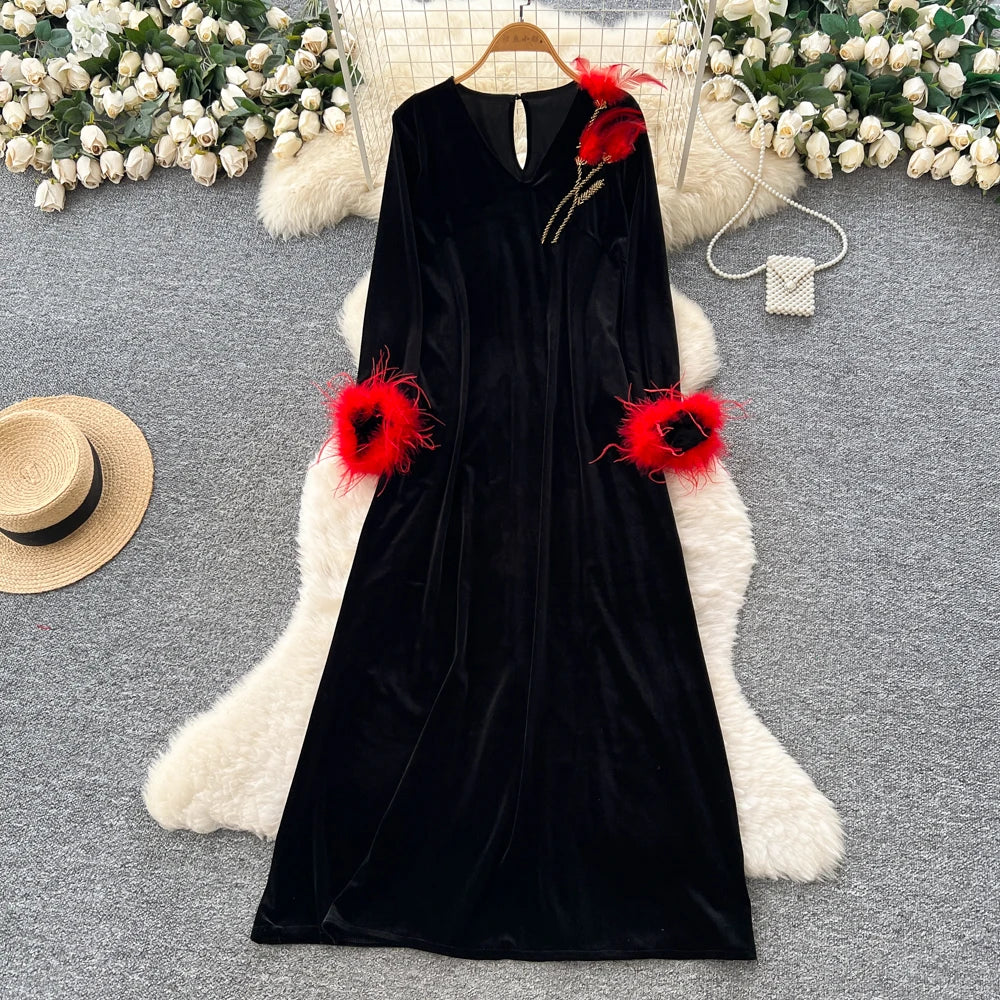 Loose V-Neck Long Sleeve Dress