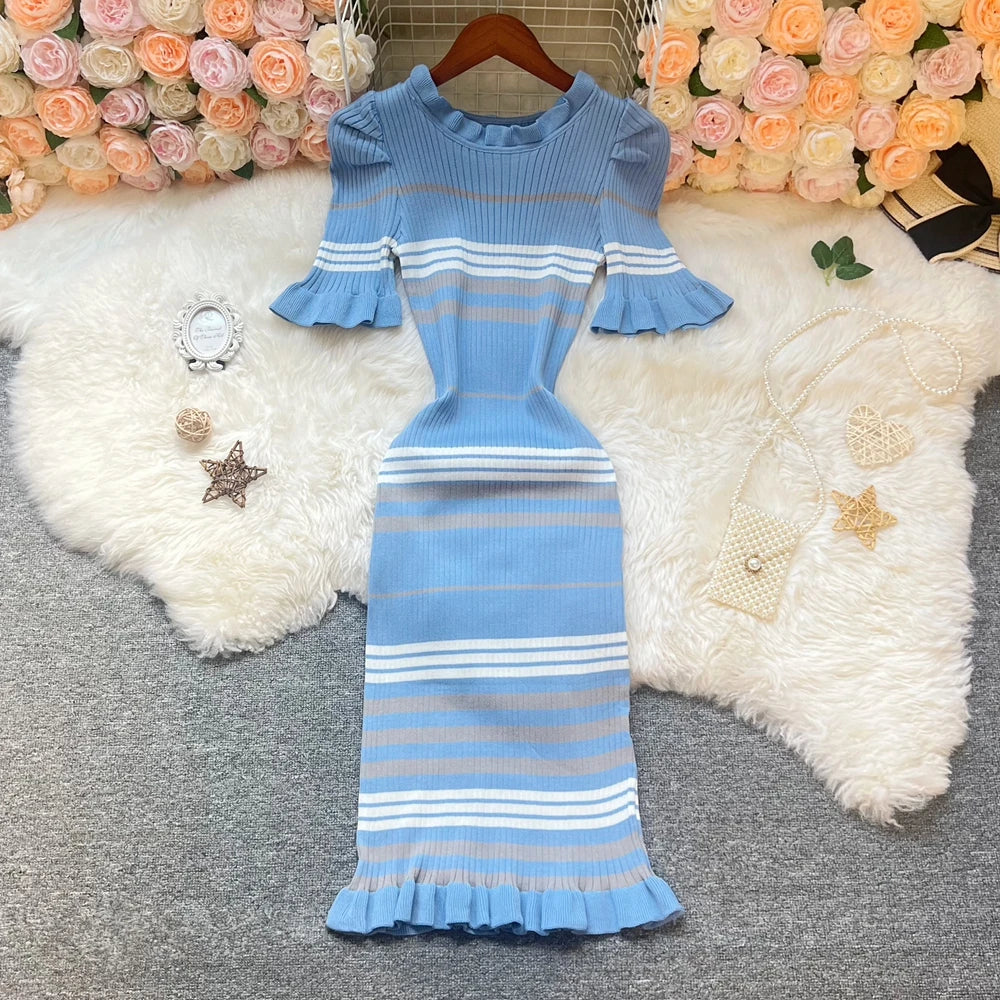 Flare Sleeve Ruffled Party Dress