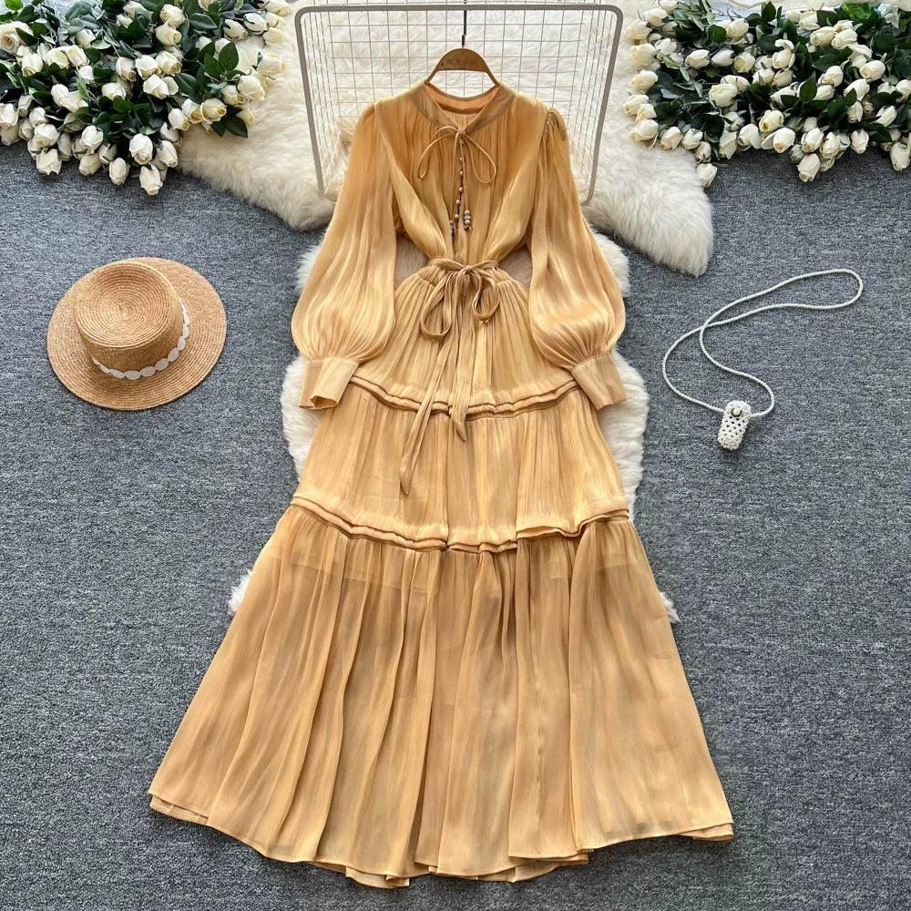 Mesh Lantern Sleeve Long Party Dress