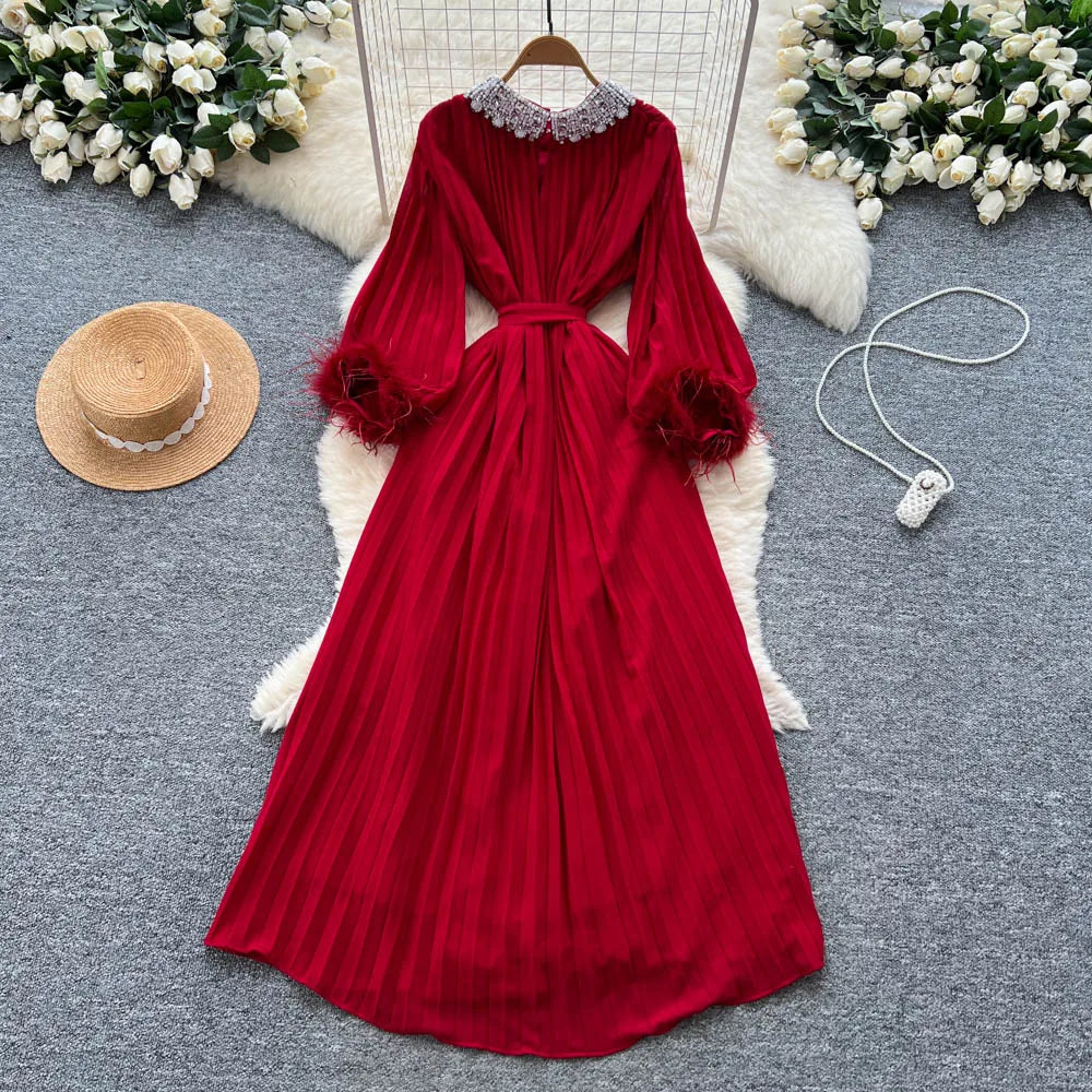 Rhinestone Ruched Crew Neck Maxi Dress