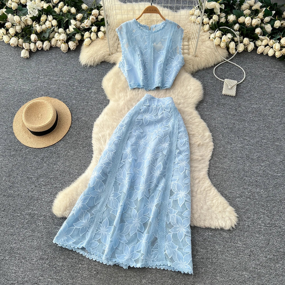 Sleeveless Hollow Out Two-Piece Set