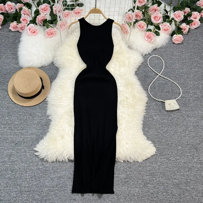 Reversible Split Knit Bodycon Maxi Dress