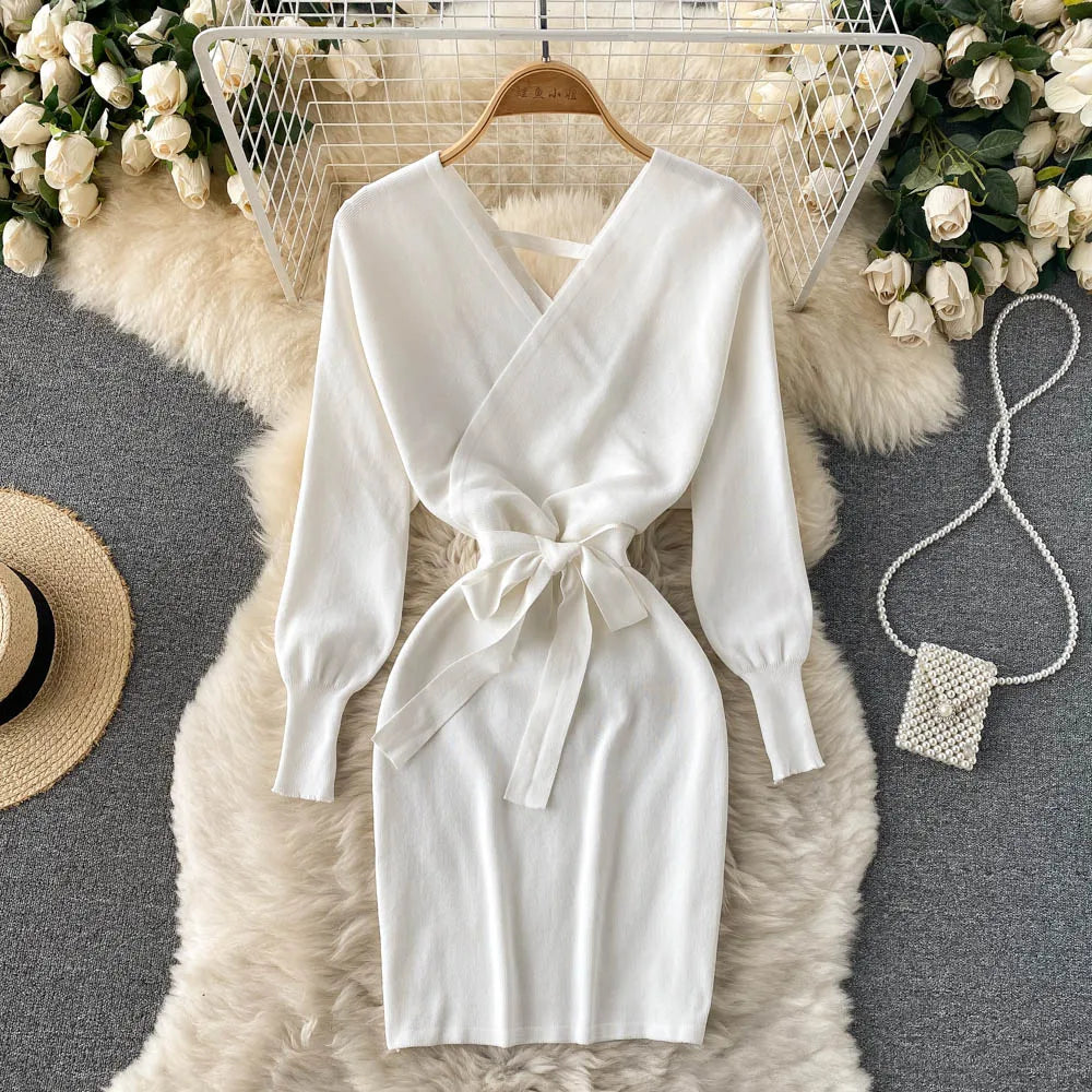 Sash Tie Knit Bodycon Mini Dress