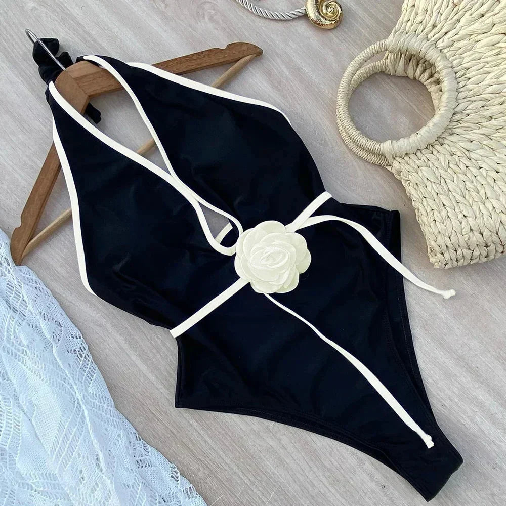 Çiçekli Halter Tek Parça Mayo