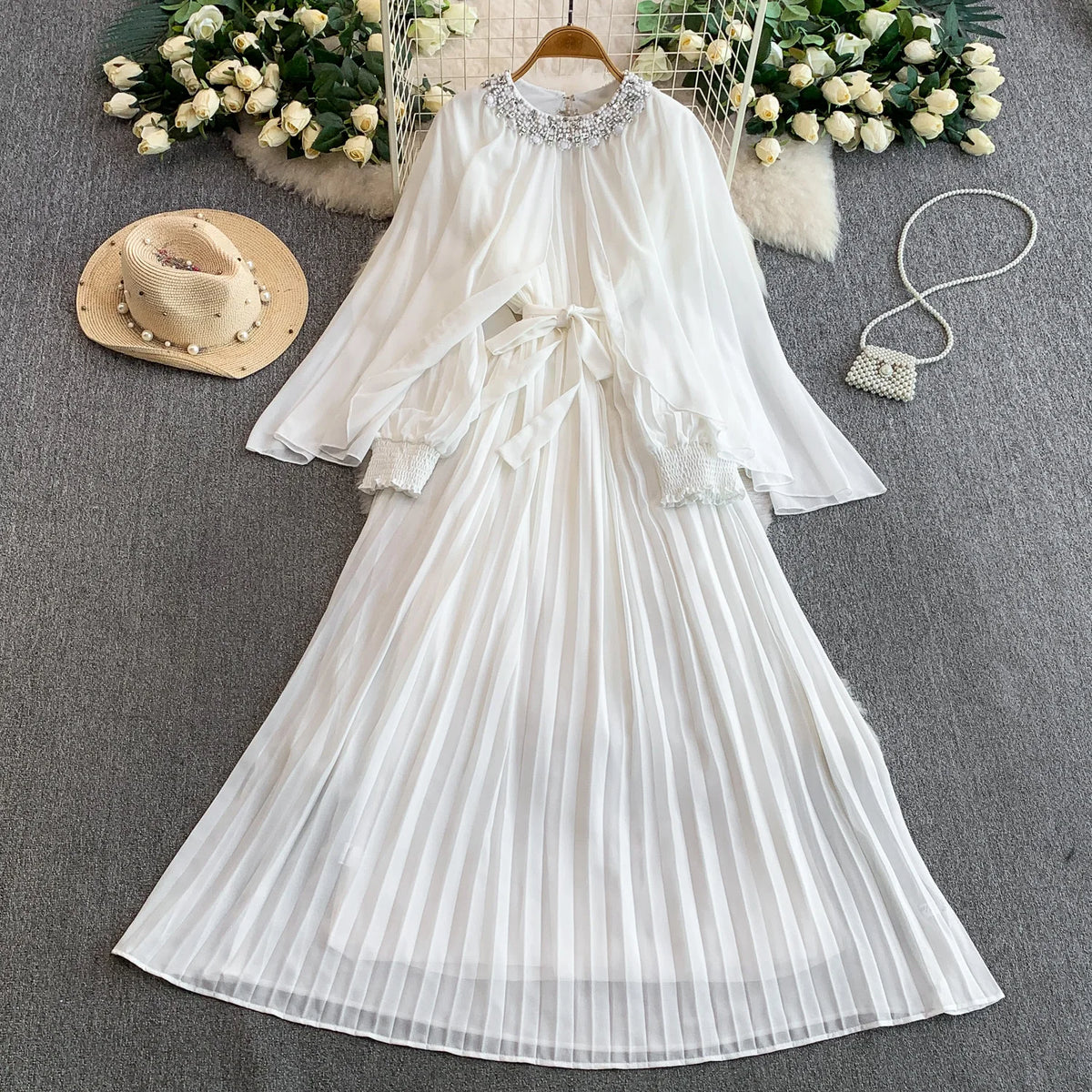 Rhinestone Mesh Long Sleeve Maxi Dress