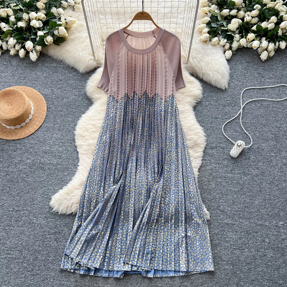 Rhinestone Short Sleeve Loose A-Line Dress