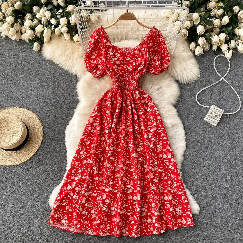 Floral High Waist Swing Maxi Dress