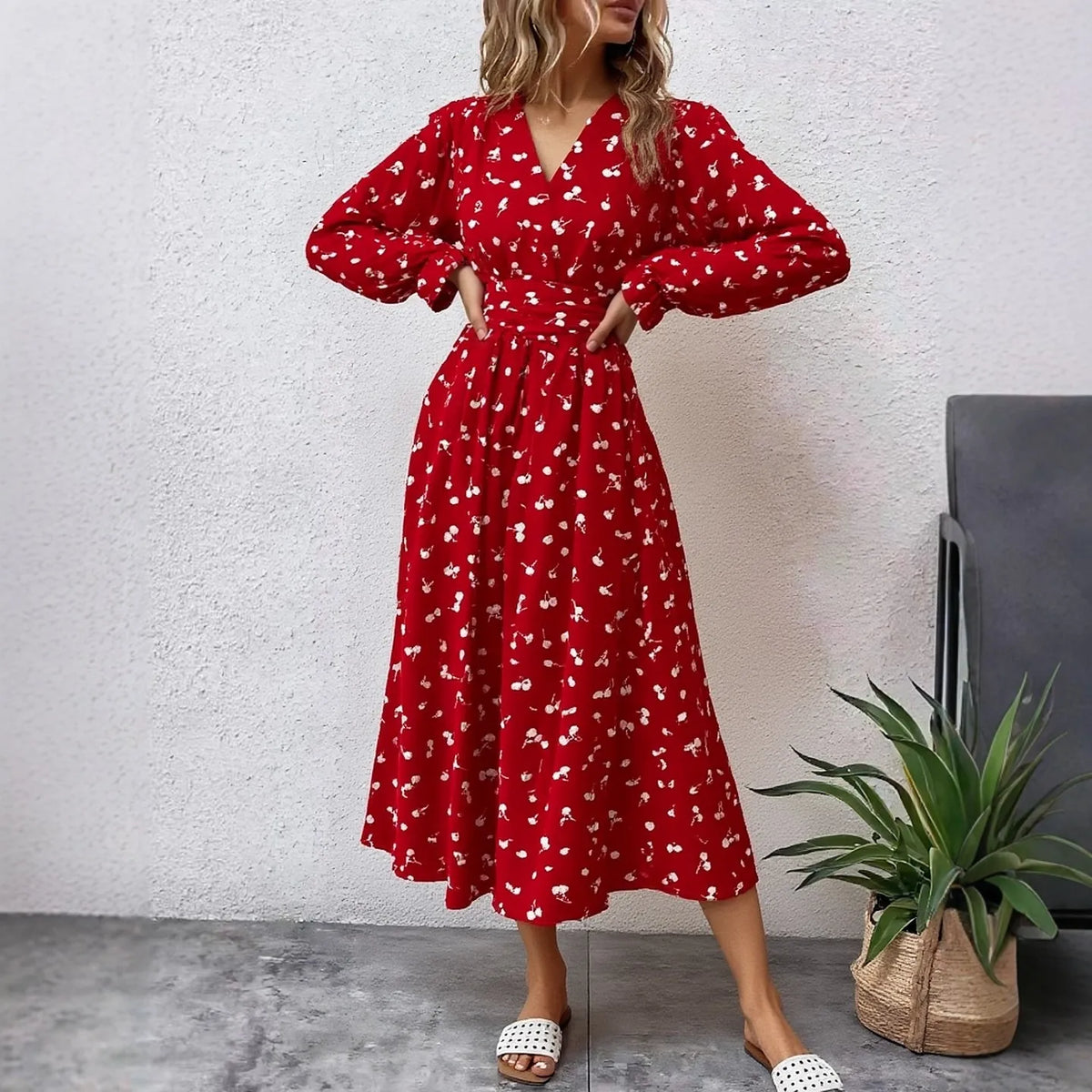 Long Sleeve Bandage A-Line Maxi Dress