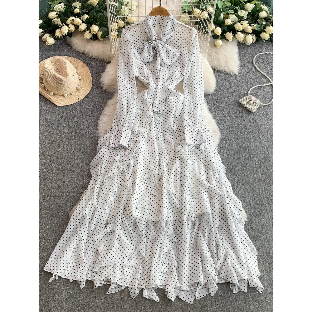 Polka Dot Ruched Butterfly Maxi Dress