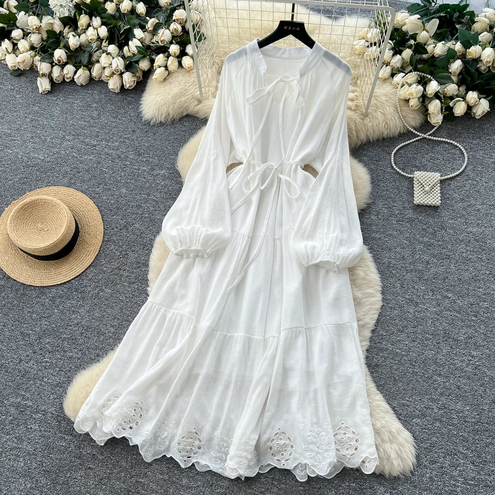Embroidered Lantern Sleeve Party Dress