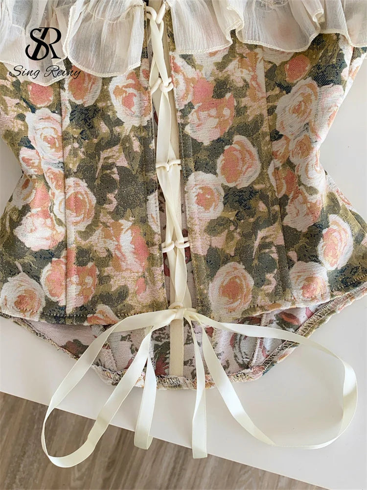 Floral Ruffle Off-Shoulder Corset Top