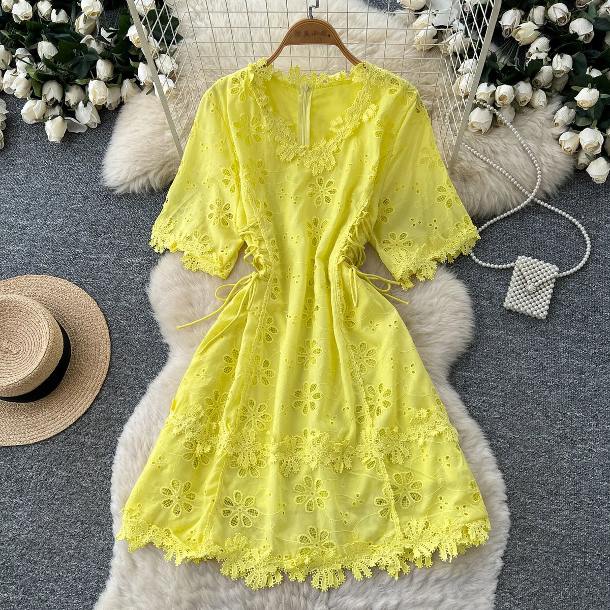 3D Floral Cutout A-Line Dress