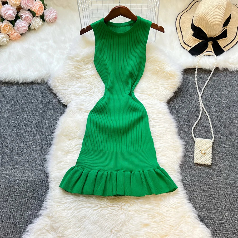 Ruffled Stretch Knit Mini Dress
