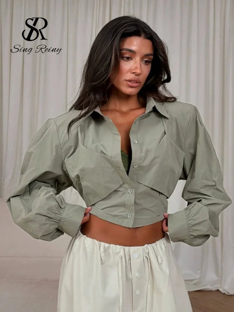 Layered Look Cropped Cotton Shirt