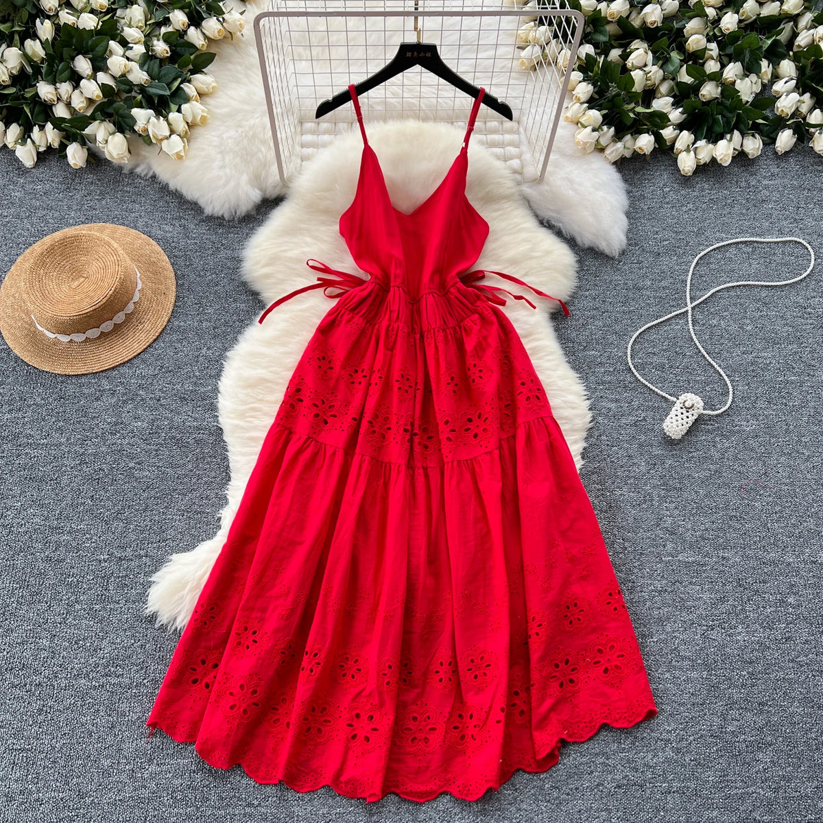 Embroidered Cutout Backless Slip Sundress