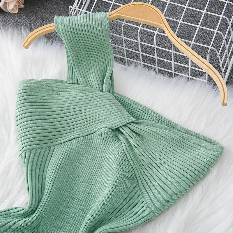 One-Shoulder Knot Knit Bodycon Dress