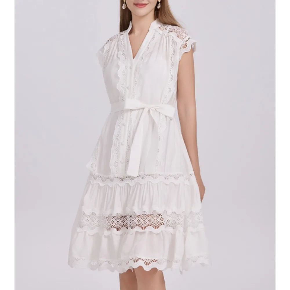Lace-Up Cutout Sleeveless Beach Dress