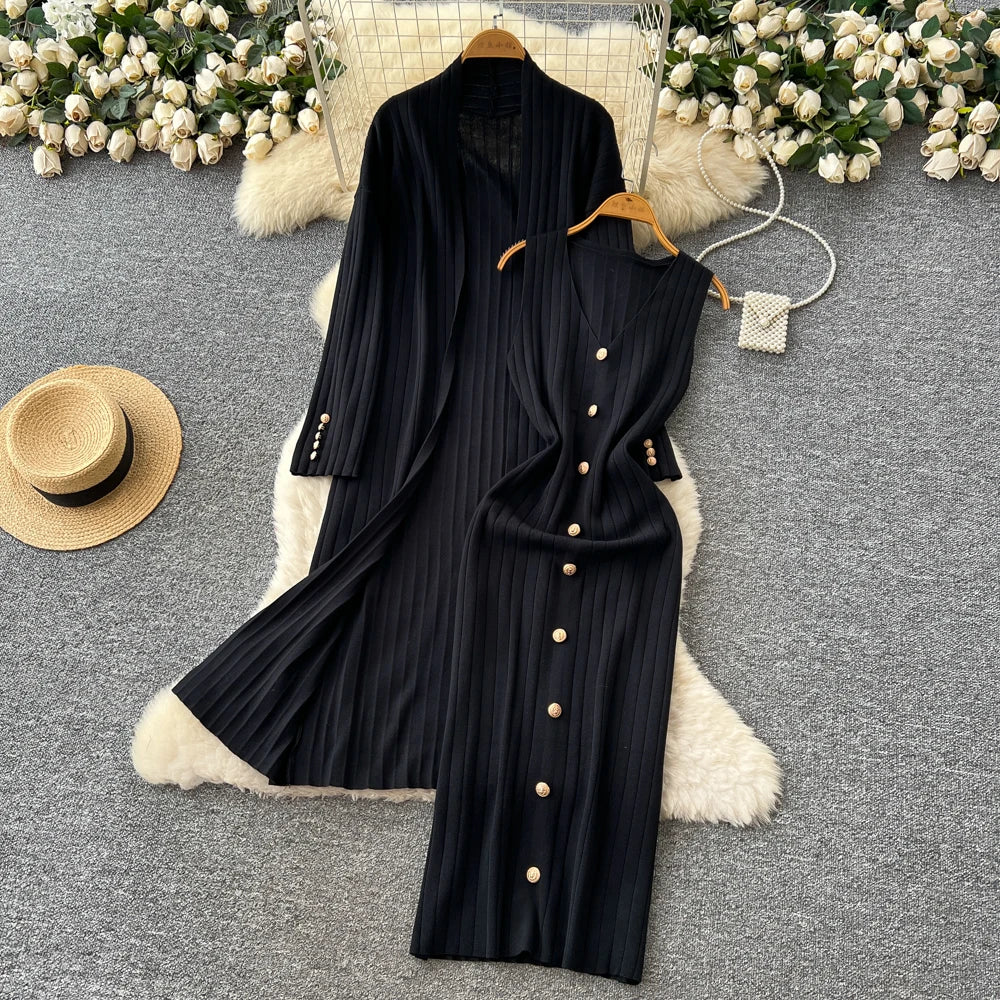 Loose Knit Long Sleeve Dress Set