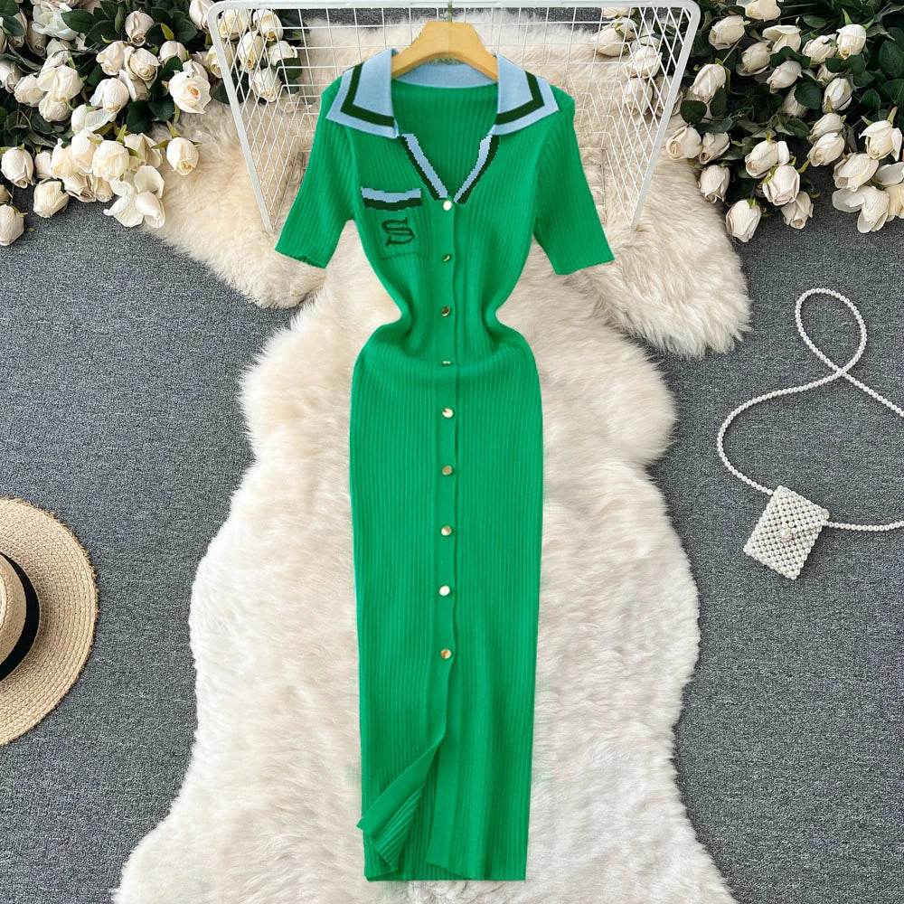 Button-Front Knit Bodycon Maxi Dress