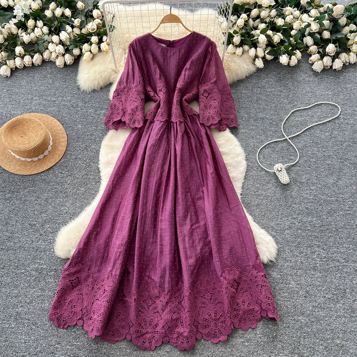 Rhinestone Paneled Boho Maxi Sundress