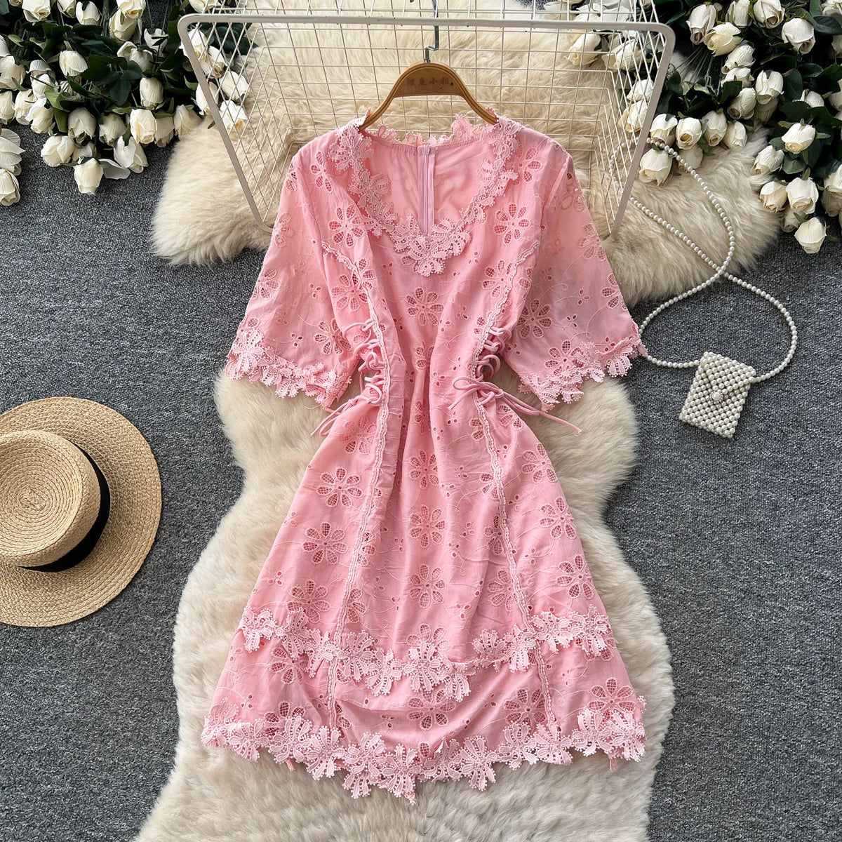 3D Floral Cutout A-Line Dress