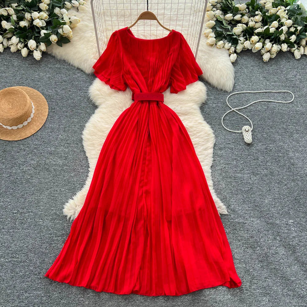Chiffon V-Neck Ruched Boho Sundress