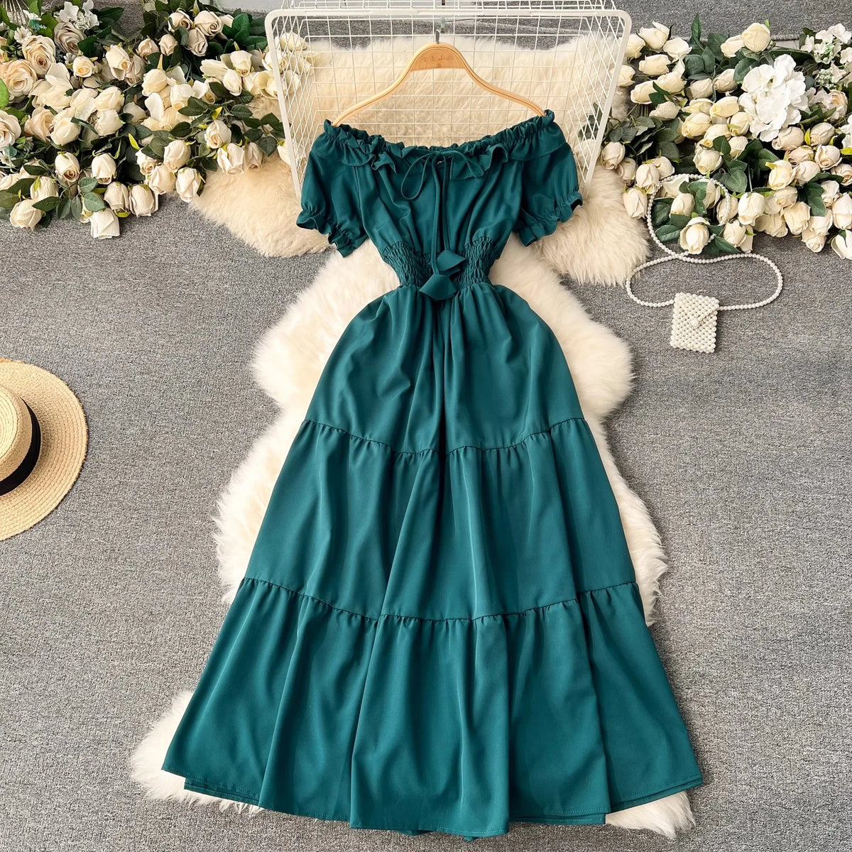 Off-Shoulder Swing Maxi Beach Dress