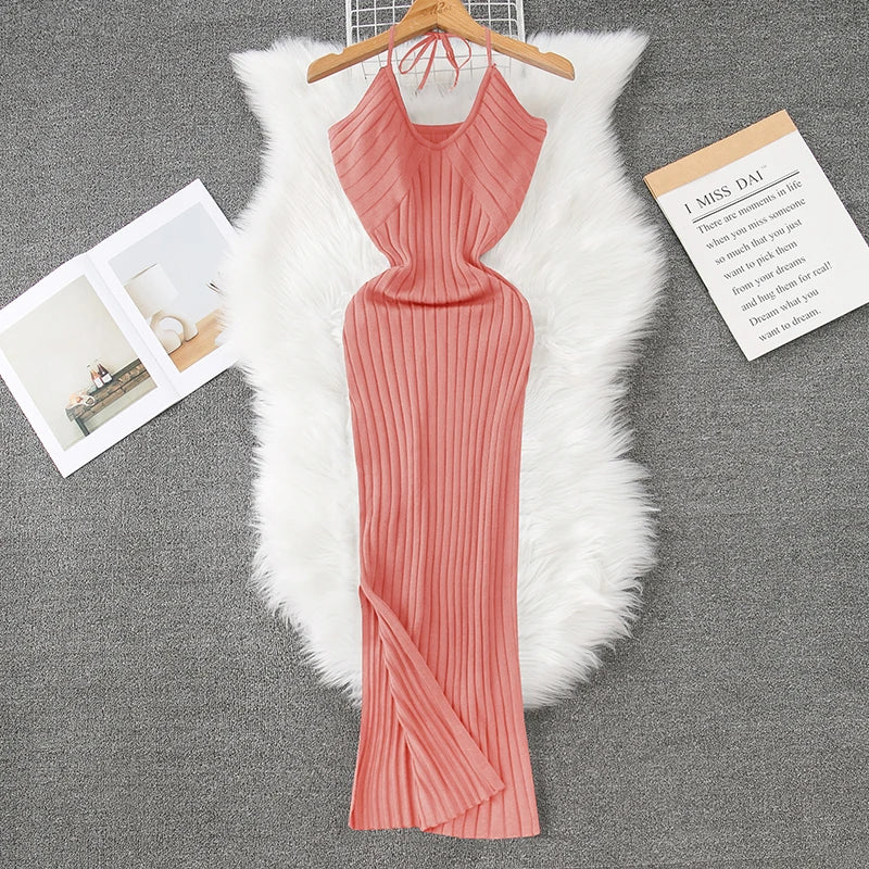 Ribbed Split Knit Bodycon Sundress