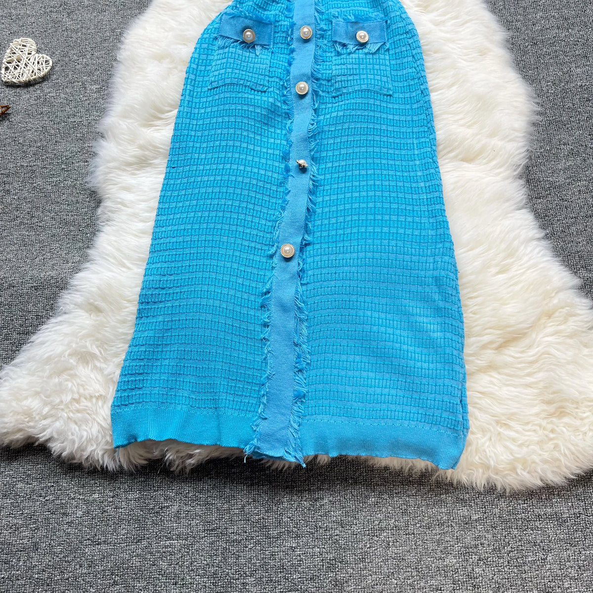 Pearl Button Knit Wrap Maxi Dress