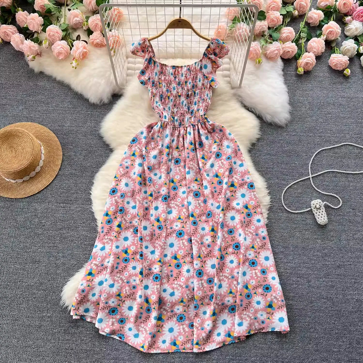 Floral Chiffon Sleeveless Maxi Beach Dress