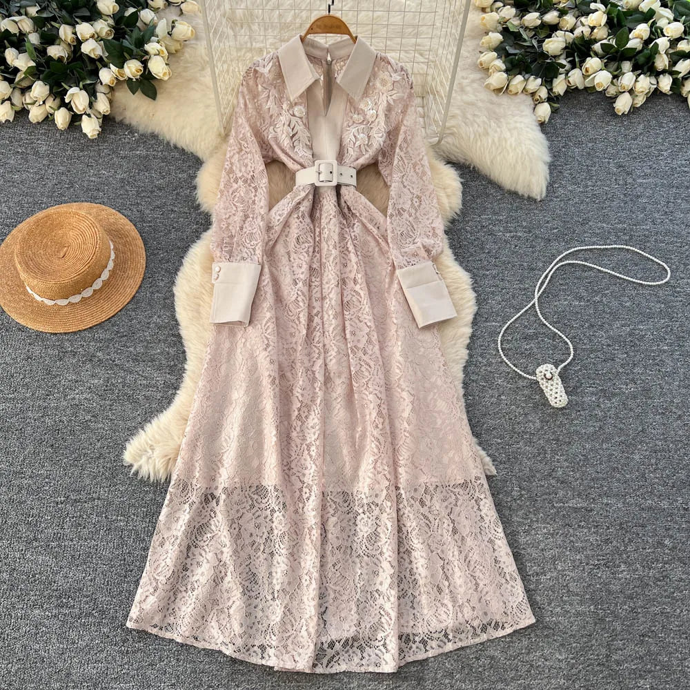 Sequin Lace Slim A-Line Dress