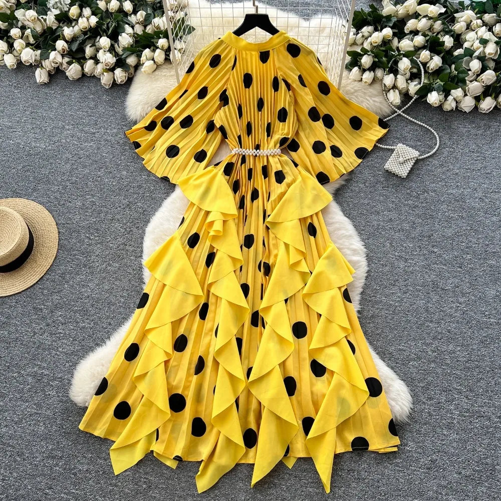 Asymmetrical Polka Dot High Waist Dress