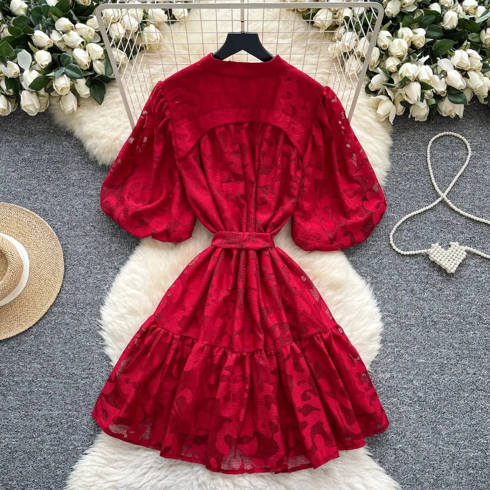 Embroidered Mesh Short Sleeve Fairy Dress