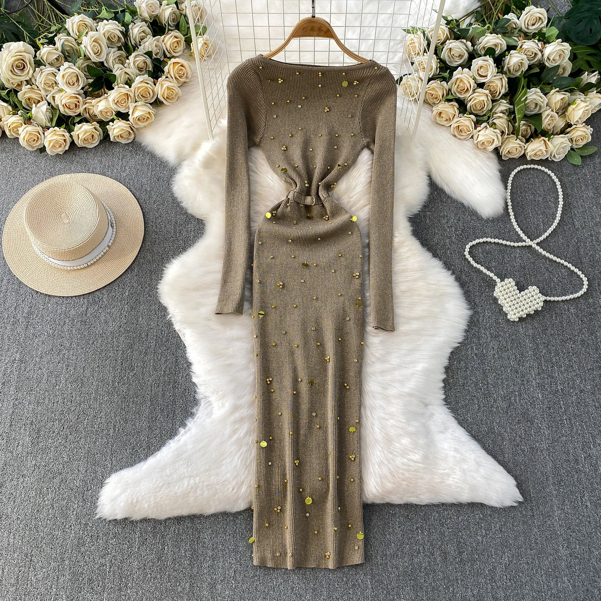 Crew Neck Long Sleeve Bodycon Dress