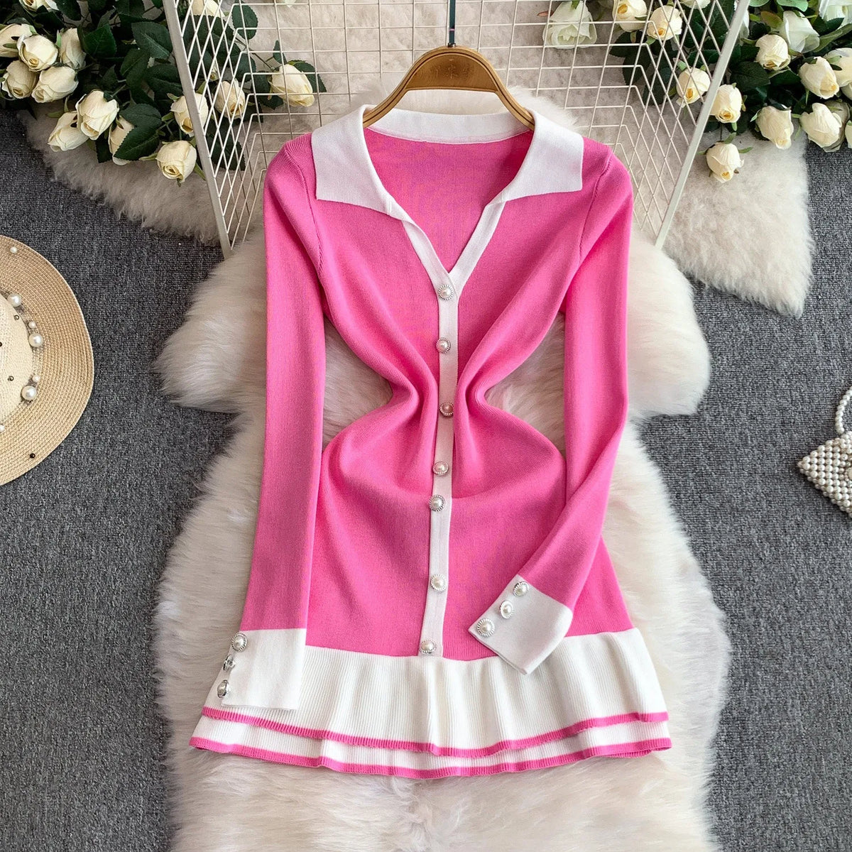 Ruffled Pleated Knit A-Line Mini Dress