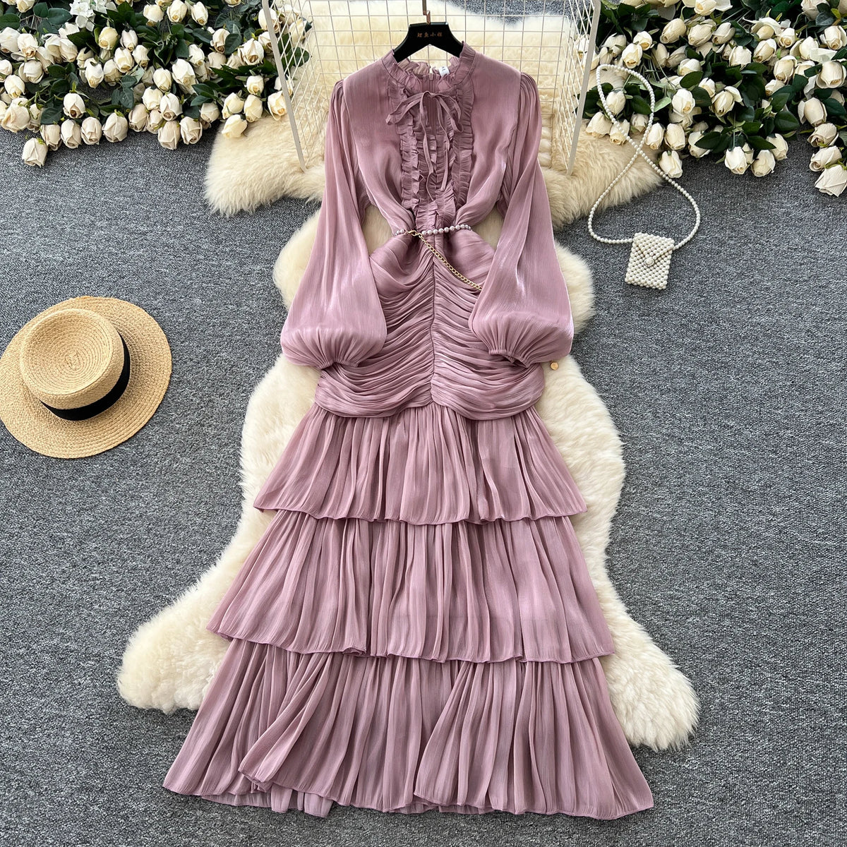 Tiered Lettuce Trim Boho Long Dress