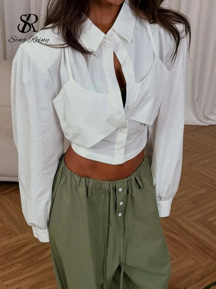 Layered Look Cropped Cotton Shirt