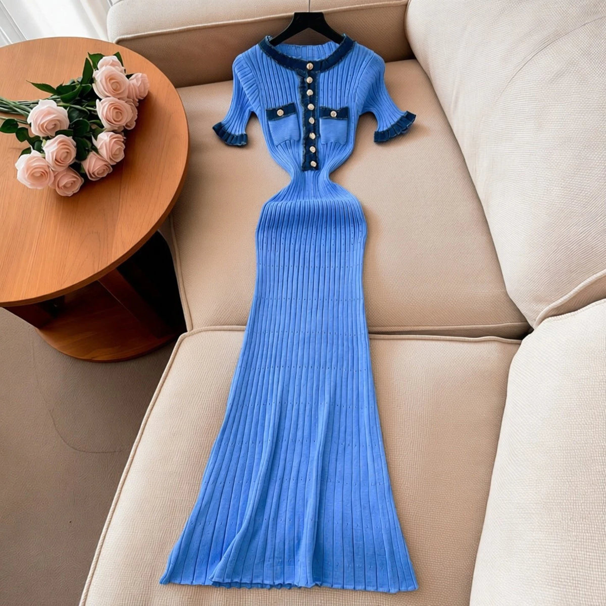 Patchwork Knit Bodycon Maxi Dress