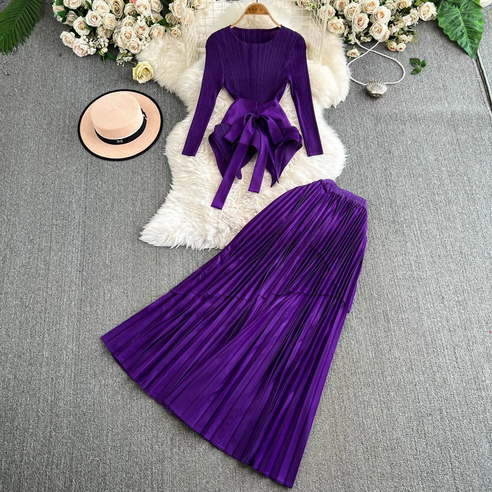 Bandage Top and Pleated Skirt Set
