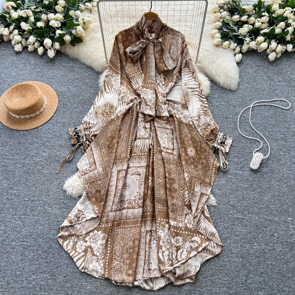 Satin Asymmetrical Long Sleeve Maxi Dress
