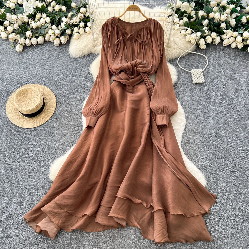 Solid Mesh Long Sleeve Fitted Dress