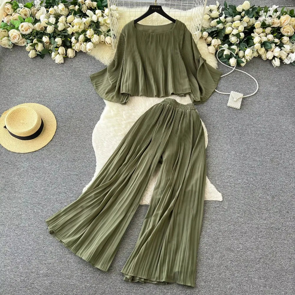 Cropped Tee and Wide Leg Pant Set
