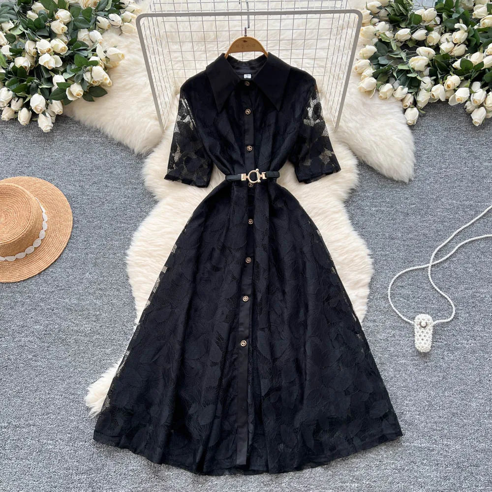 Lace Patchwork Short Sleeve Maxi Dress