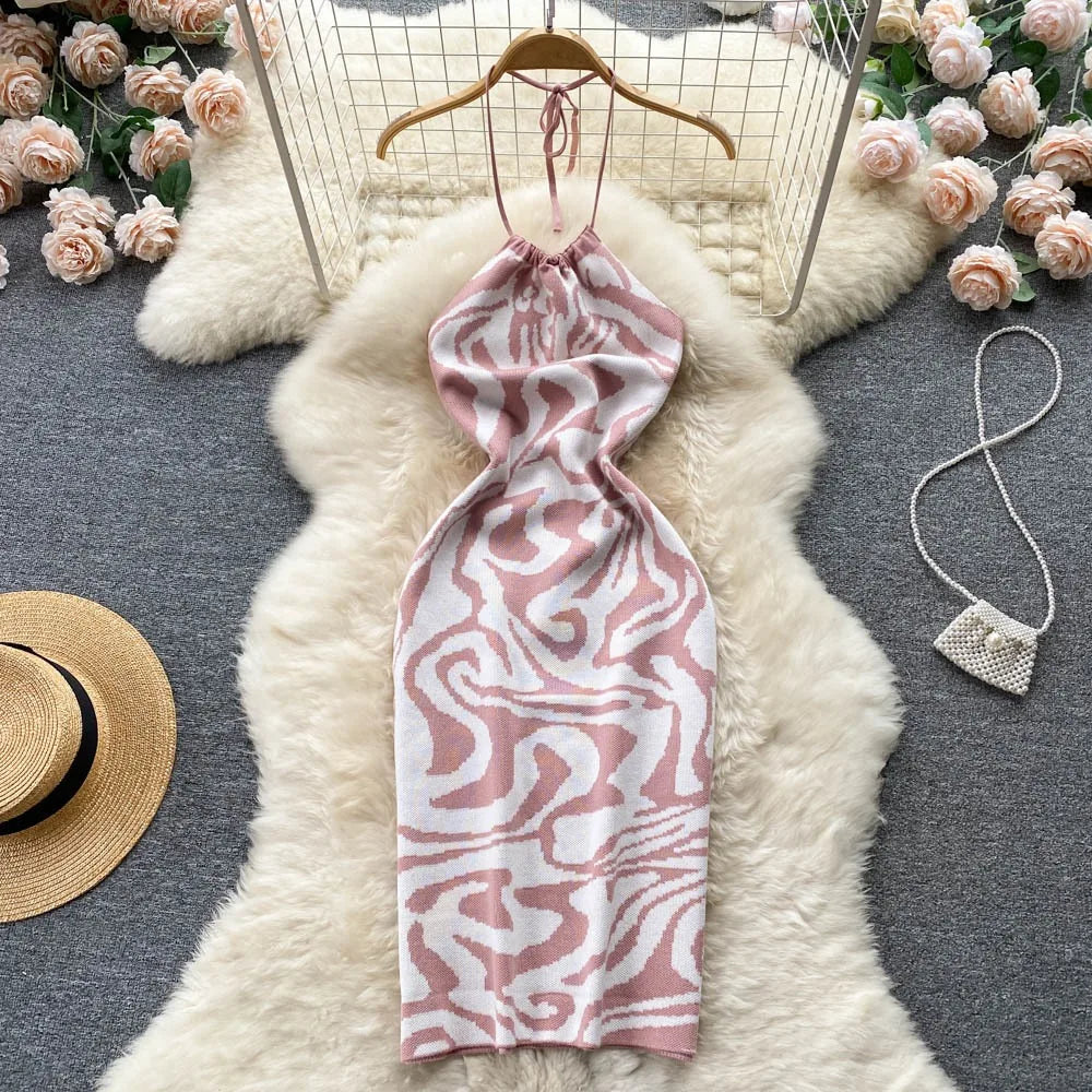 Backless Halter Knit Bodycon Beach Dress
