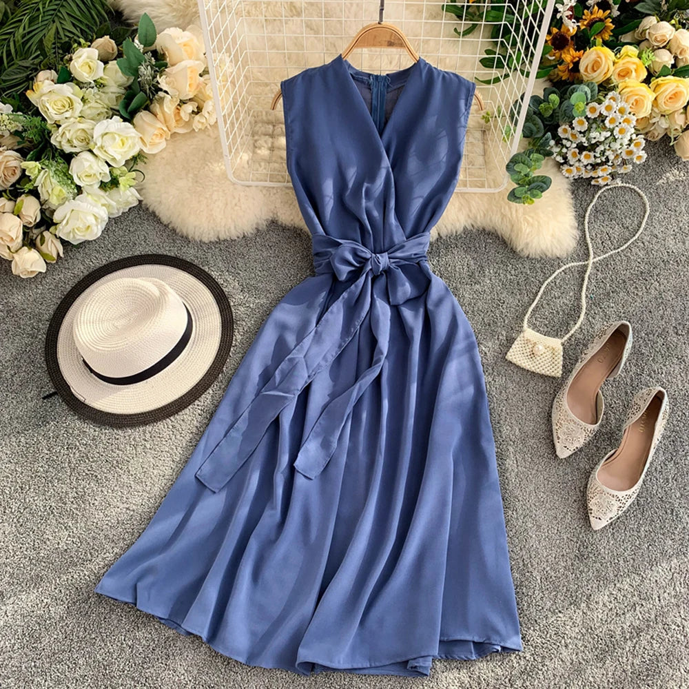Sleeveless Sash Tie Maxi Dress