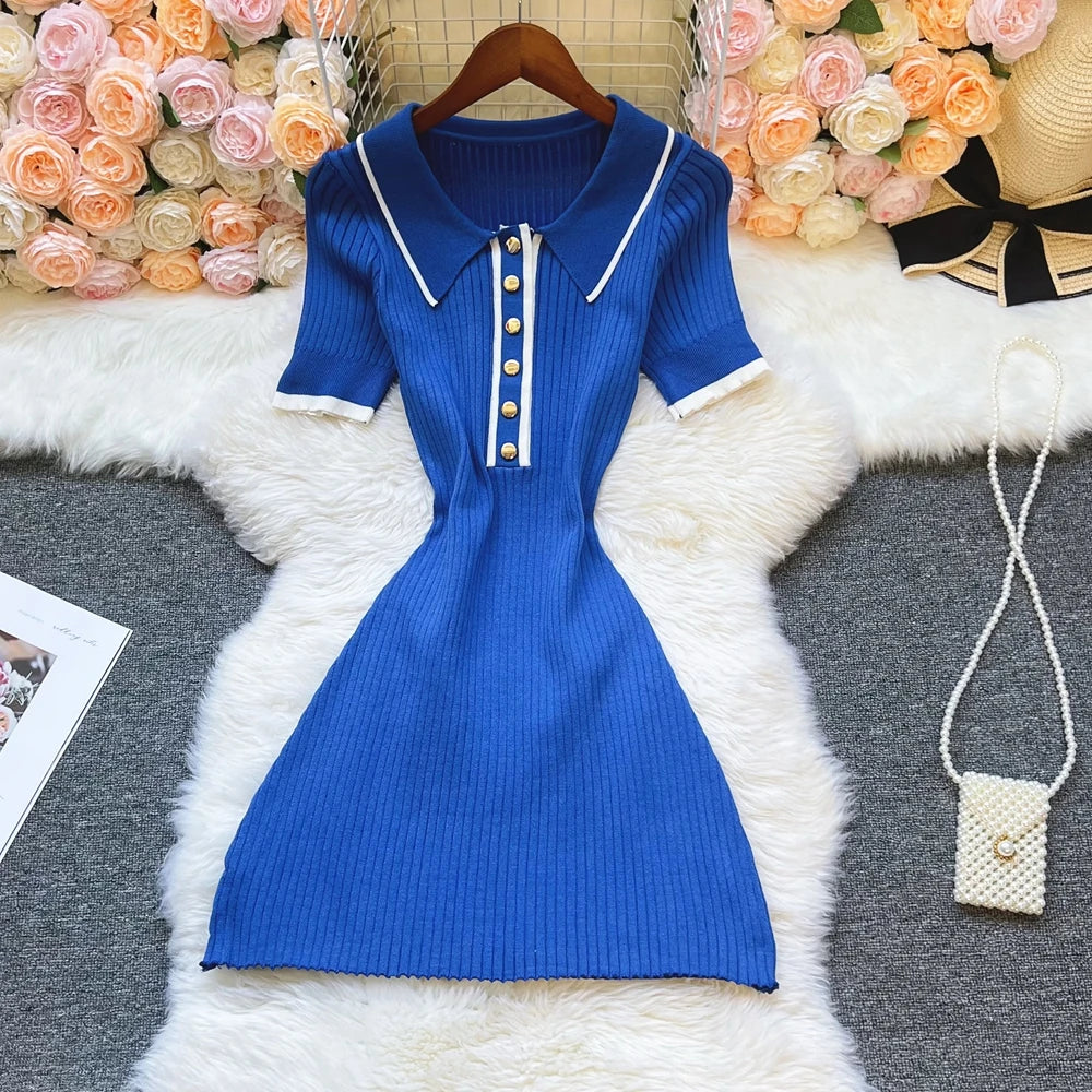 Collared Rib Knit Mini Dress