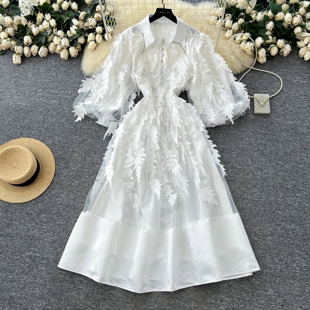 Collared Tassel Long Sleeve Dress