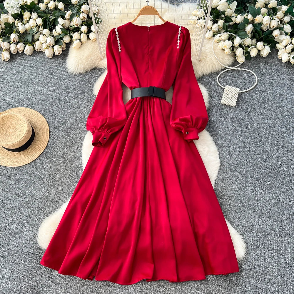 Lace Lantern Sleeve Party Dress