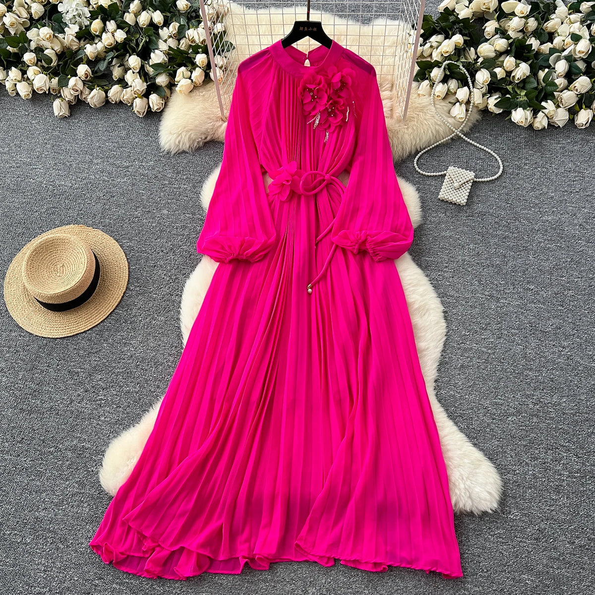 Puff Sleeve Cutout Ruffle A-Line Dress